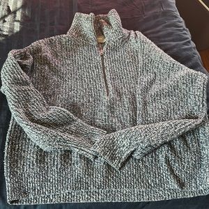 Everlane, blue marled quarter zip sweater, size medium